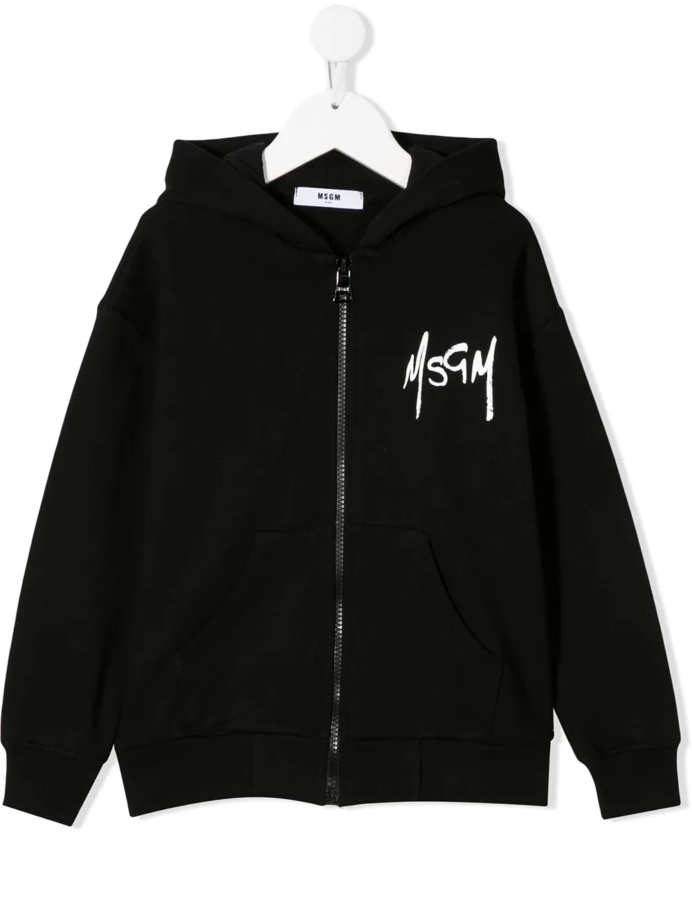 Msgm Kids' Printed Logo Zipped Hoodie In Black