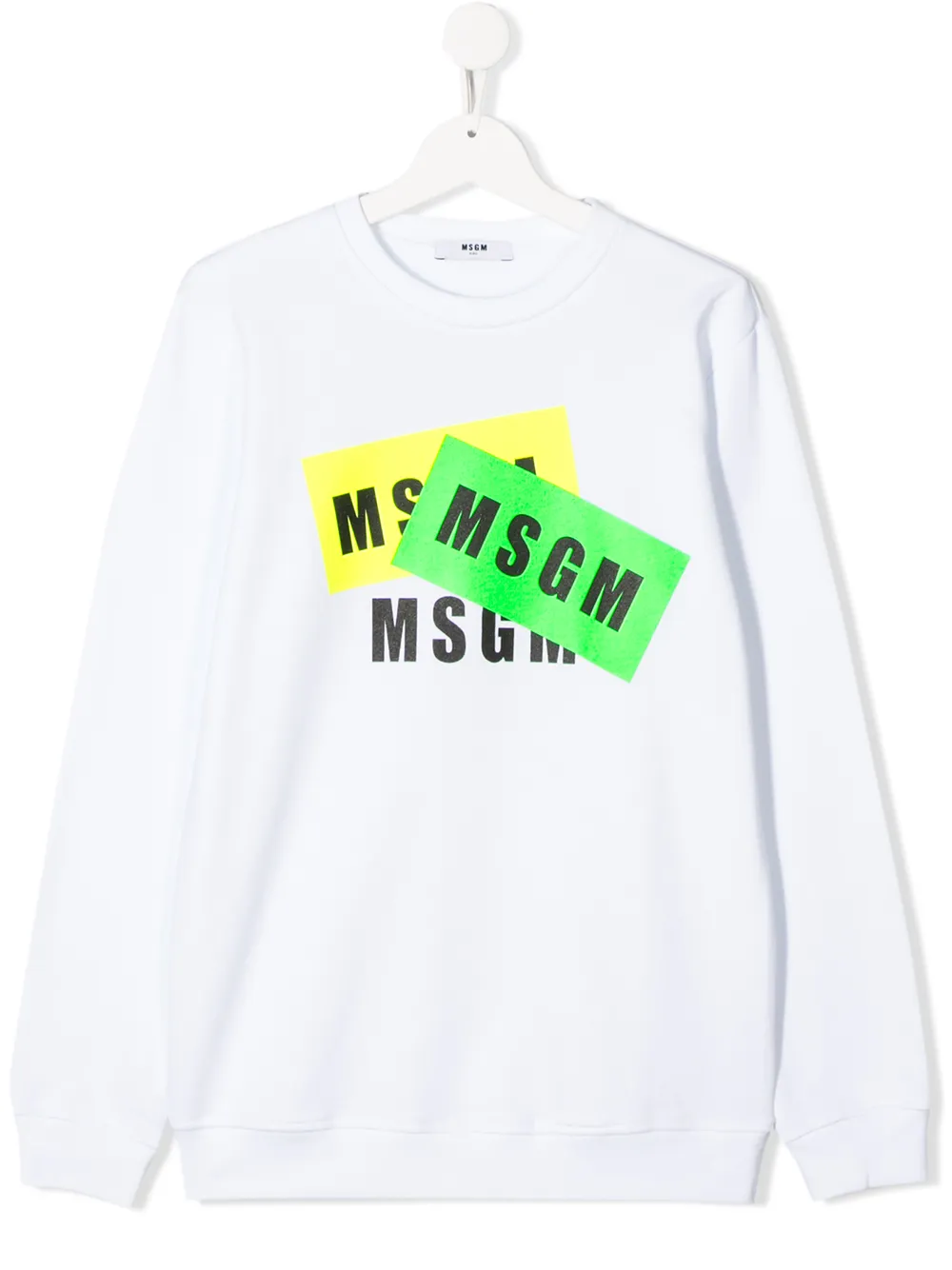 Msgm Kids' Layered Logo Print Round Neck Sweatshirt In White