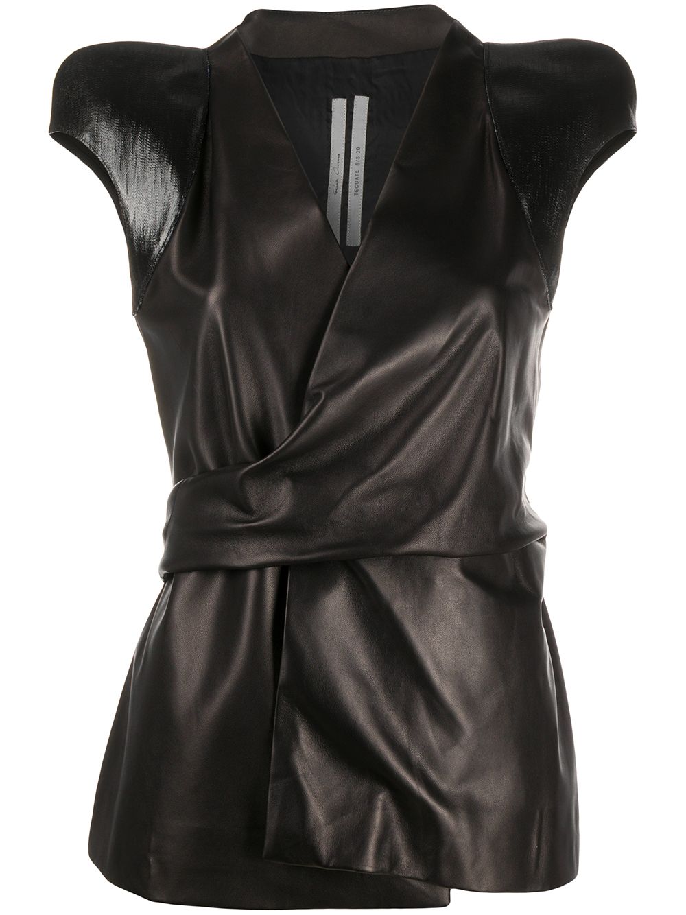 Shop Rick Owens Contrast Structured Shoulder Leather Wrap Top In Black