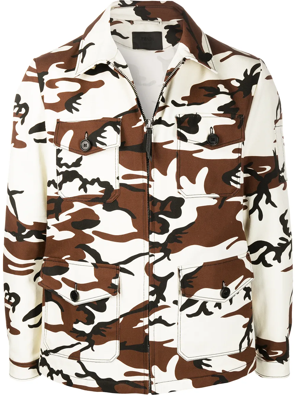 Prada Camouflage Print Zipped Jacket In 大地色 | ModeSens