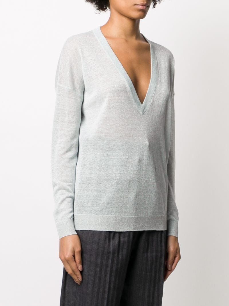 Shop Brunello Cucinelli Fine Knit V-neck Jumper In Blue