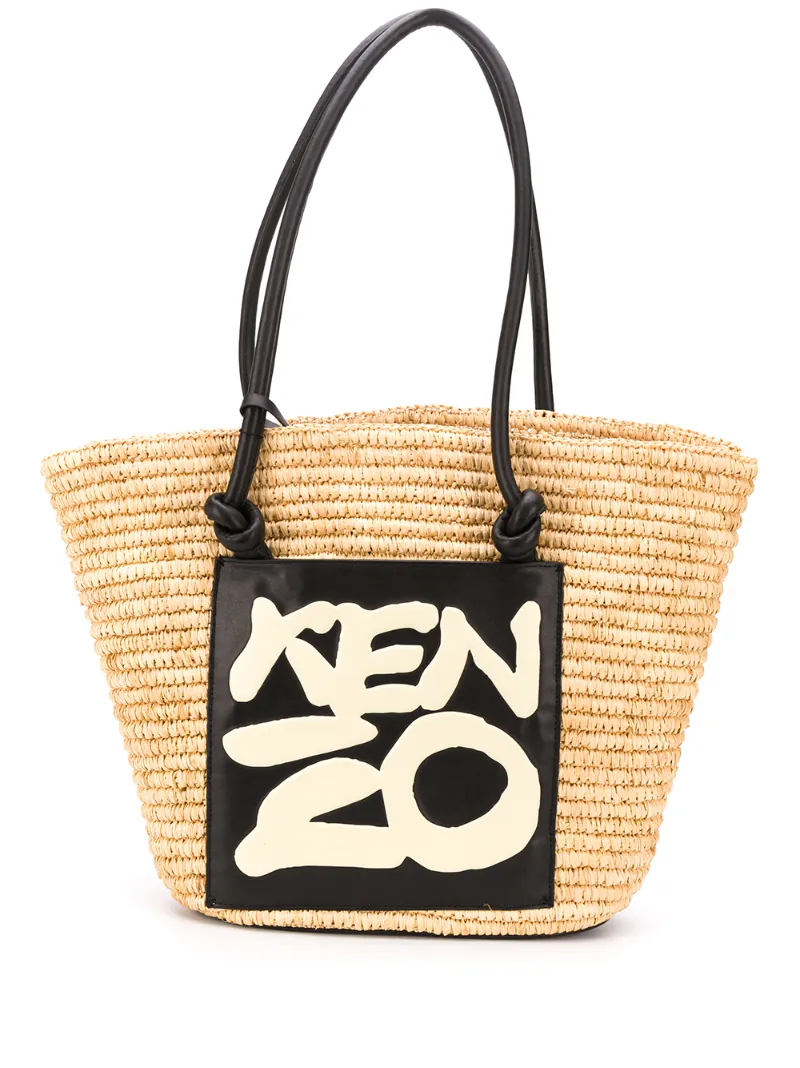 KENZO LOGO PRINT BRAIDED TOTE