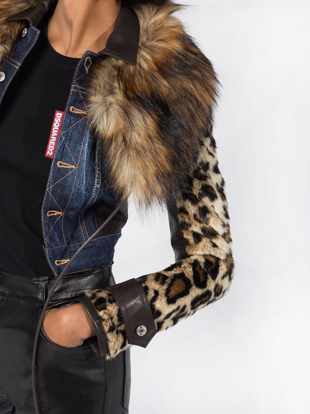фото Dsquared2 укороченная джинсовая куртка с леопардовым принтом