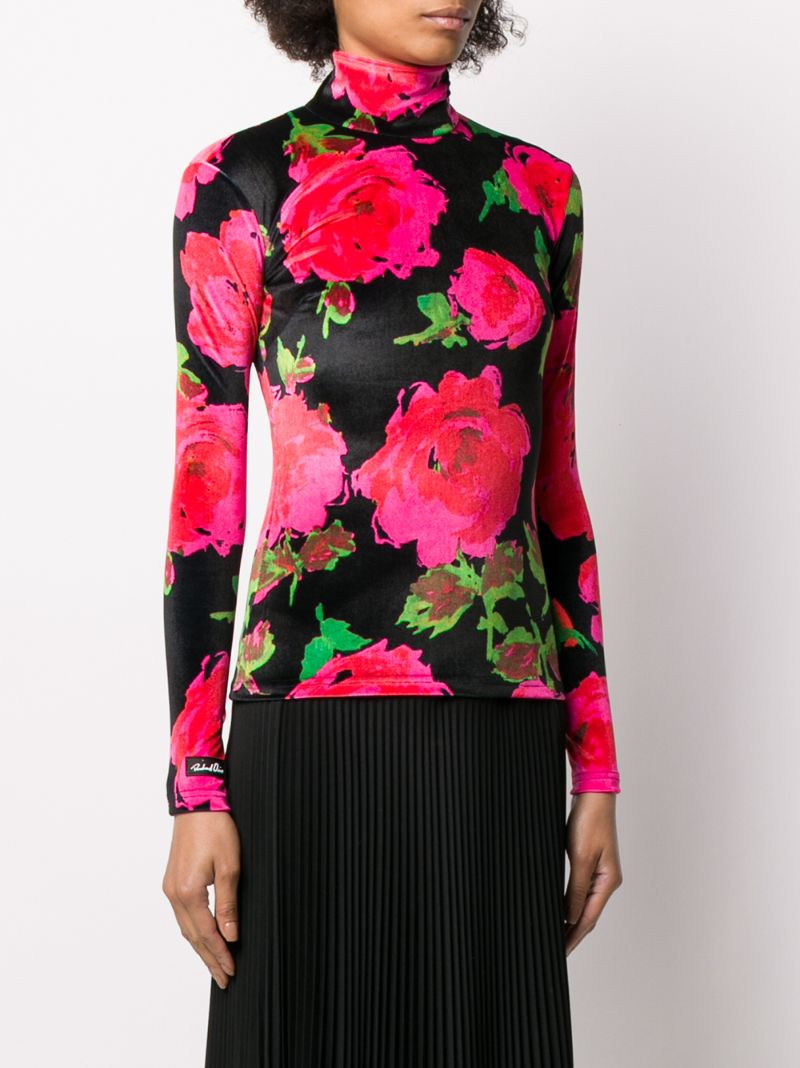 Shop Richard Quinn Turtle Neck Floral Pattern Top In Black