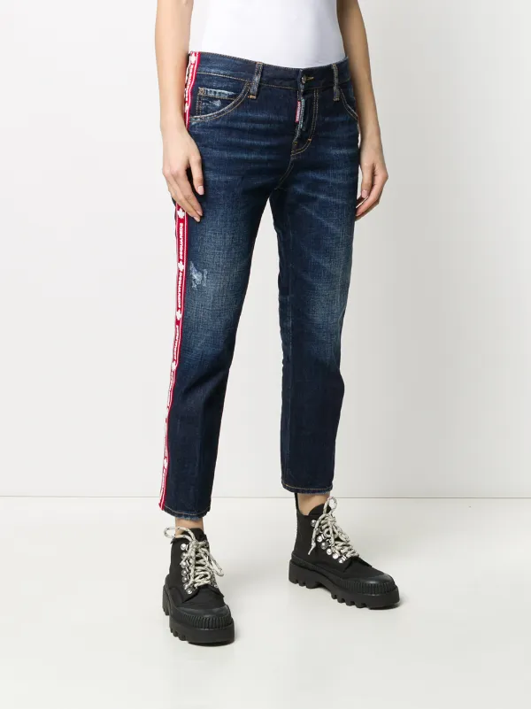 デニム・ジーパン Dsquared2 Logo Tape Cropped Denim Jeans DSQUARED2 Logo Tape Cropped Jeans | Blue | FARFETCH OM