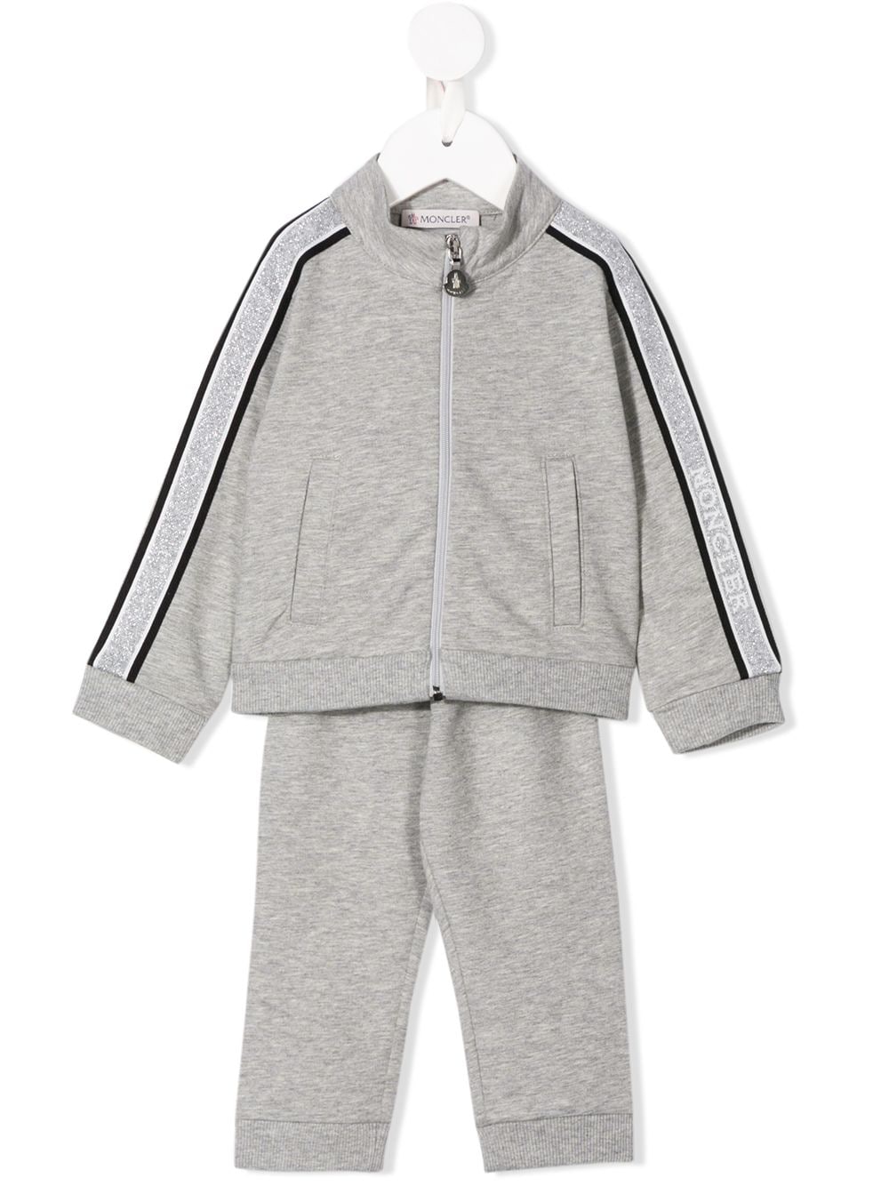 Shop Moncler Glitter Side Panel Tracksuit In Grey