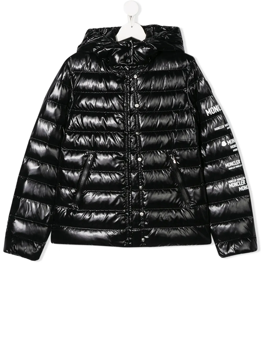 Moncler Teen Glossy Puffer Jacket In Black | ModeSens