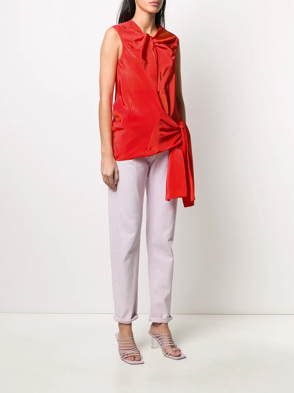 Colville Asymmetric Sleeveless Viscose Top In Orange