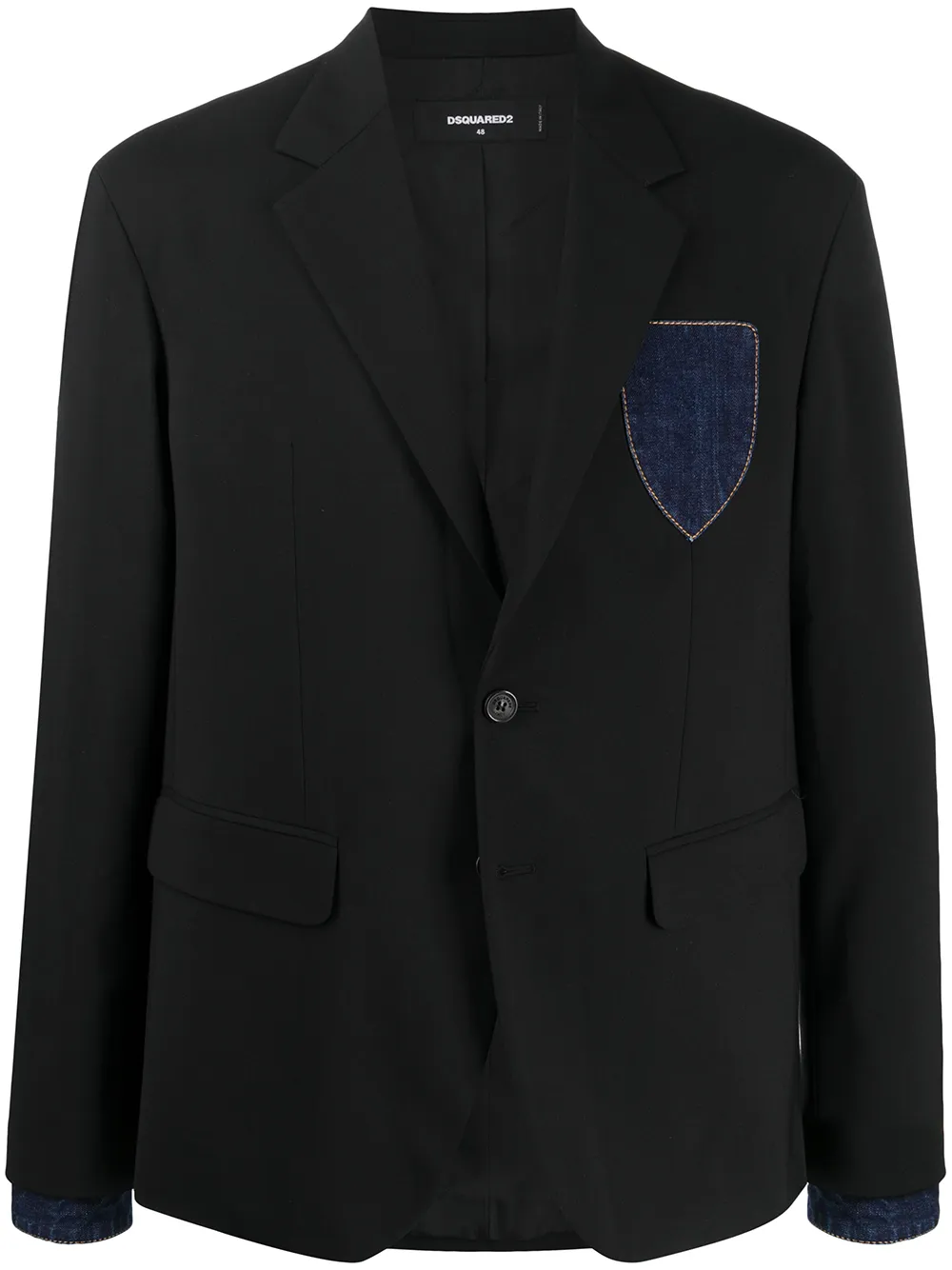 denim-detail single-breasted blazer