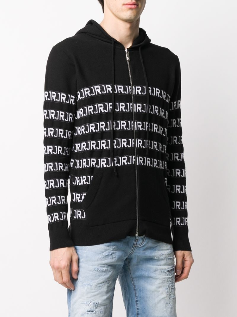 Shop John Richmond Logo Intarsia Zip-up Hoodie In Black