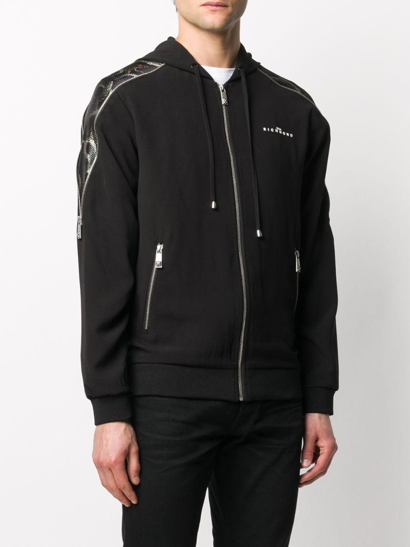 Shop John Richmond Zipped Snakeskin Panel Hoodie In Black