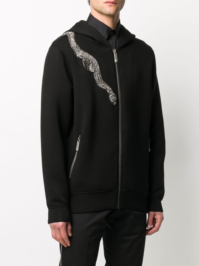 Shop John Richmond Beaded-snake Zip-up Hoodie In Black