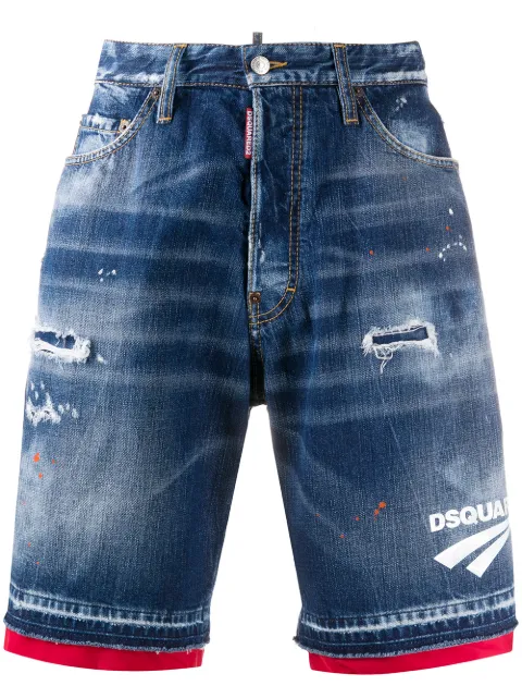 Dsquared2 blue zip-trim distressed denim shorts for men | S74MU0611S30309 at Farfetch.com