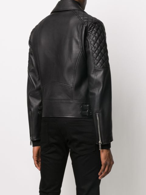 Shop black Dsquared2 quilted detailed biker jacket with Express ...