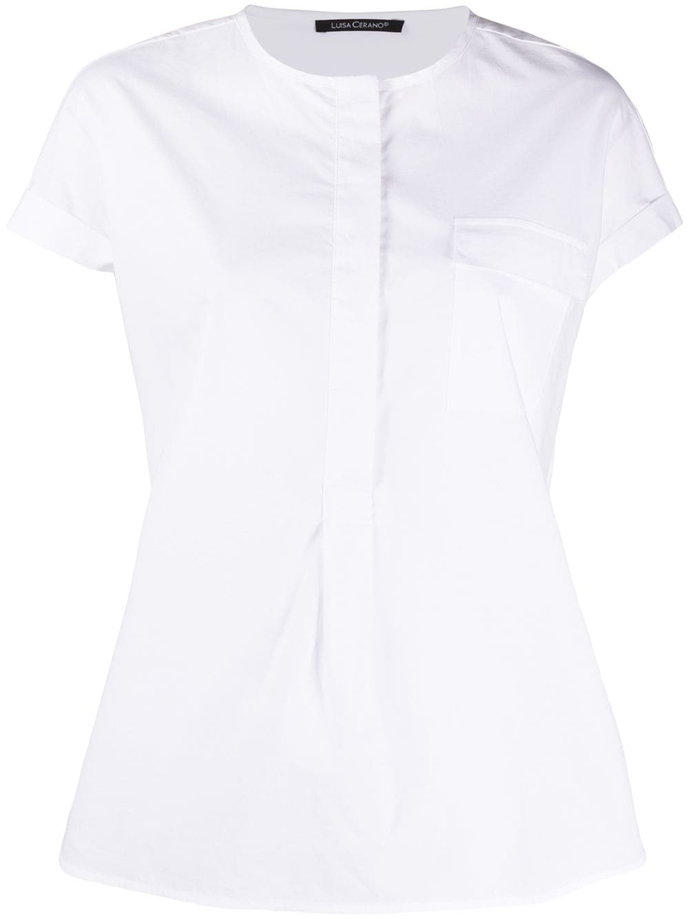 Luisa Cerano Crew Neck One-pocket Blouse In White