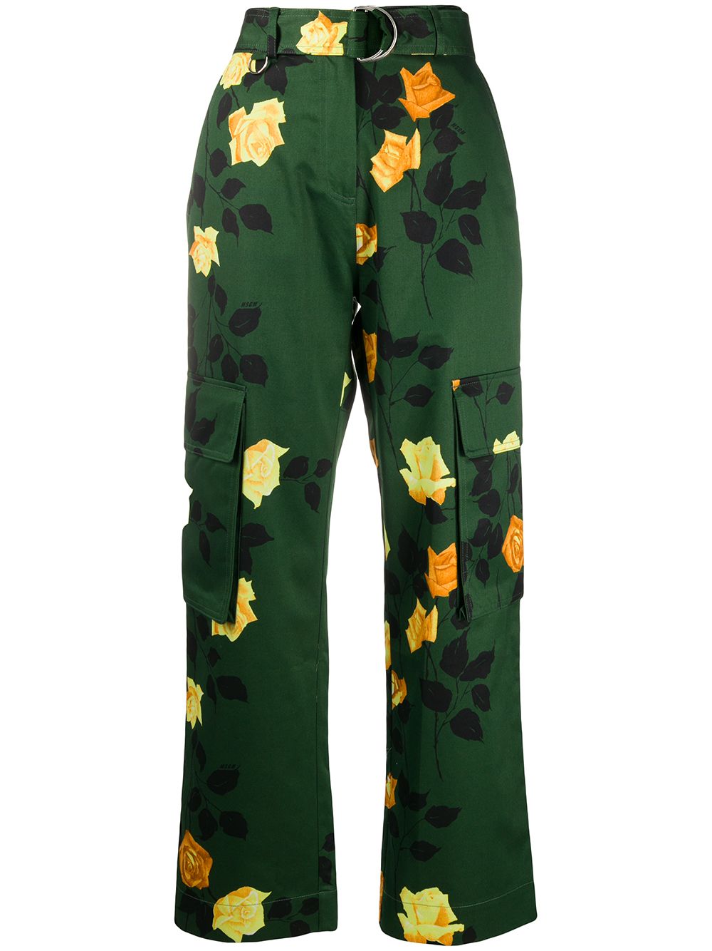 Shop Msgm Belted Cargo Trousers In Green