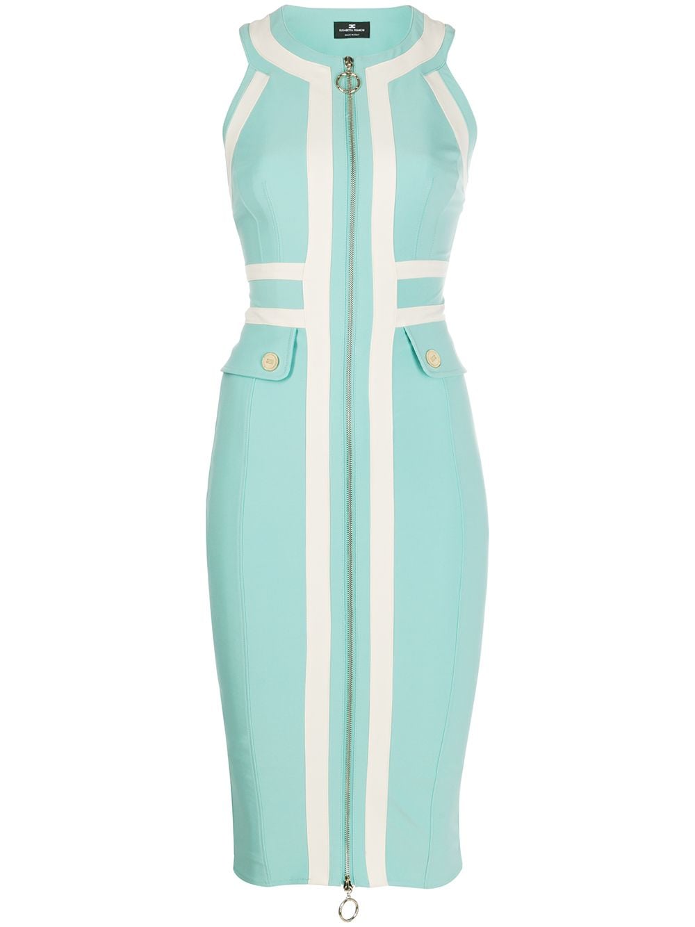 Elisabetta Franchi Front-zip Fitted Dress In Blue