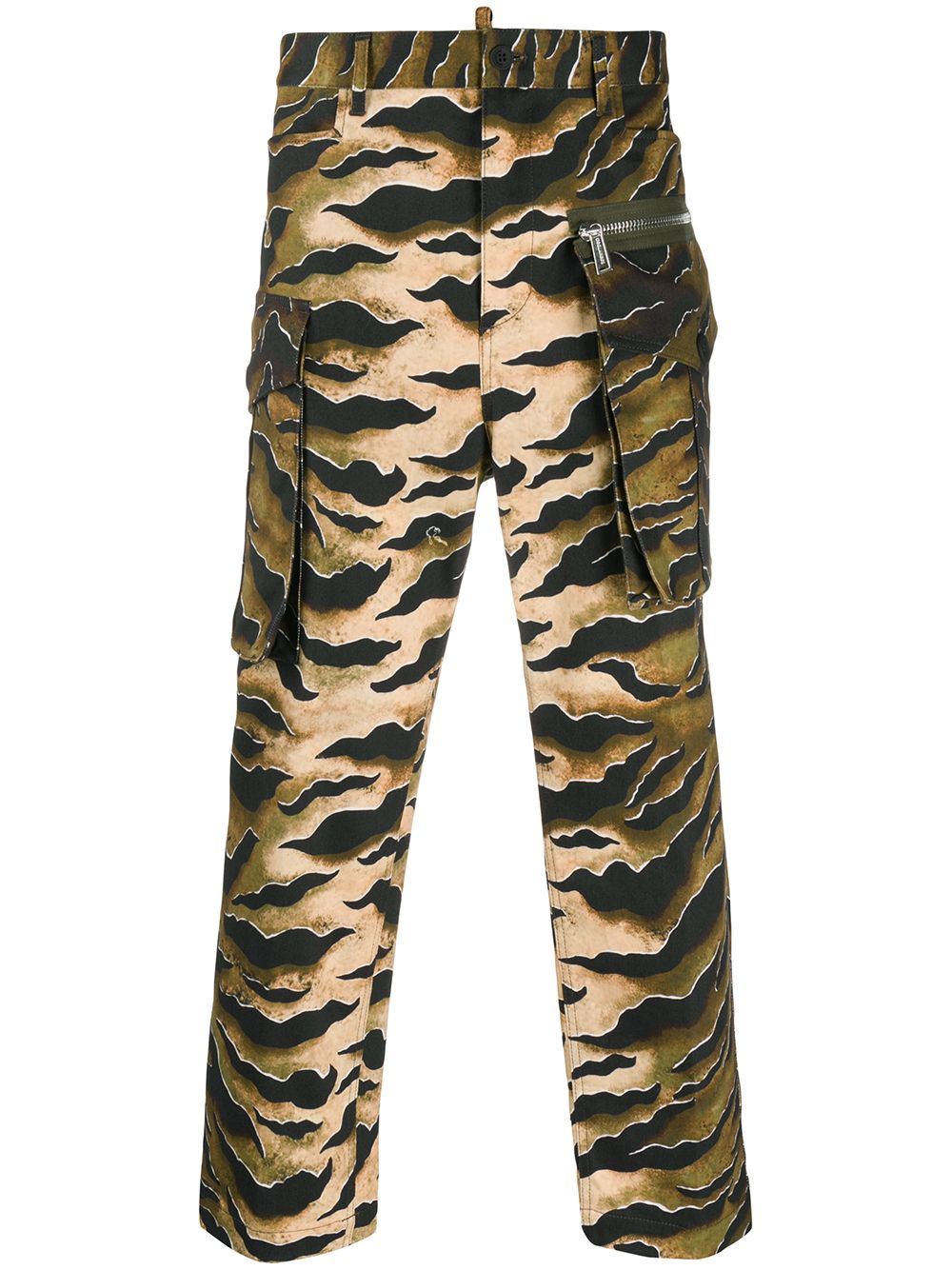 Dsquared2 Tiger-print Cropped Cargo Trousers In Green
