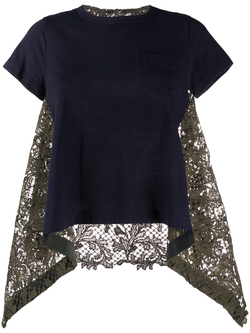 Sacai Draped Lace Inserts T-shirt In Green