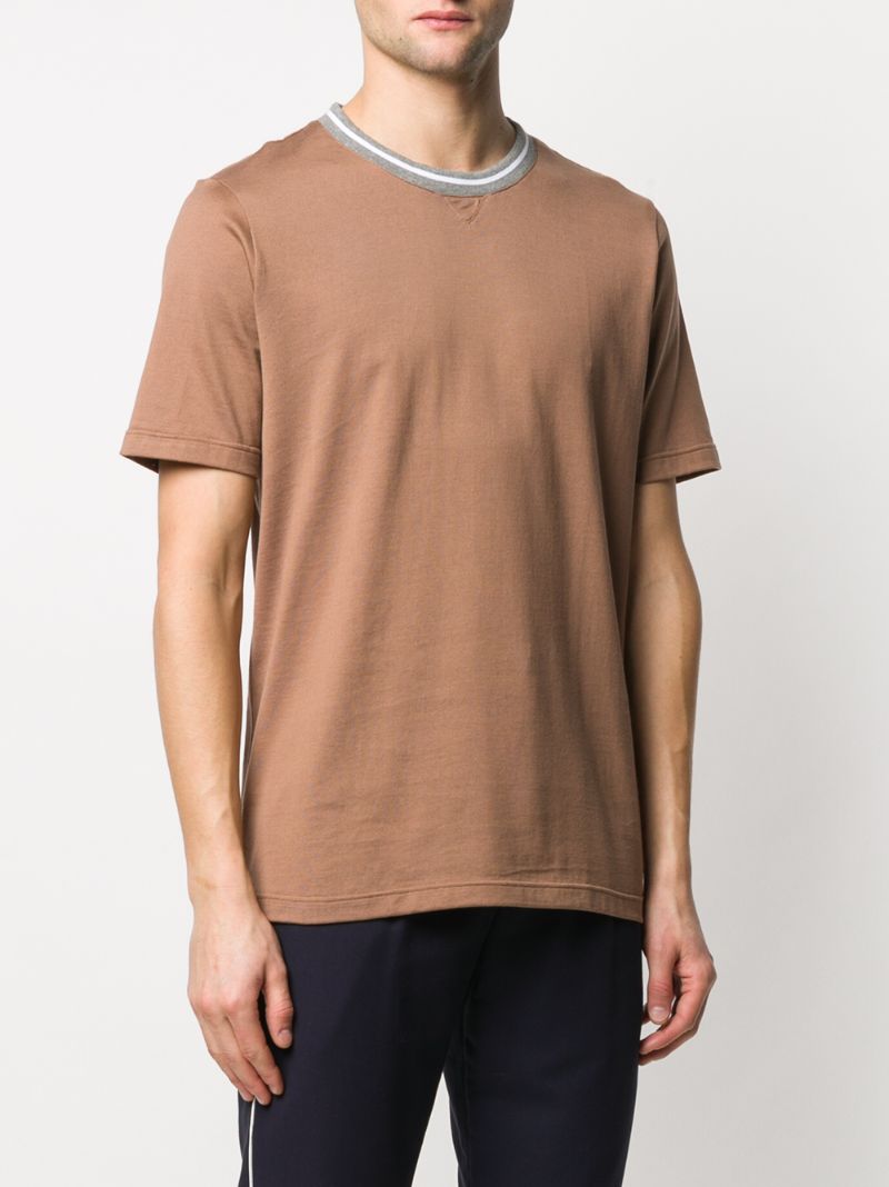 Shop Eleventy Striped Neck T-shirt In Brown