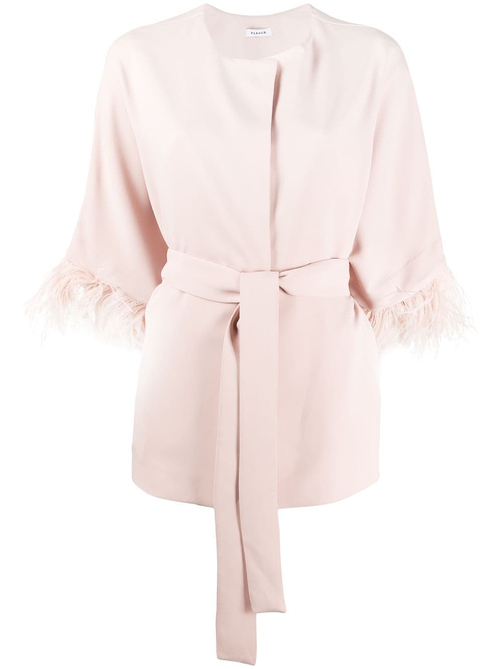 P.A.R.O.S.H FEATHER-TRIM BELTED COAT