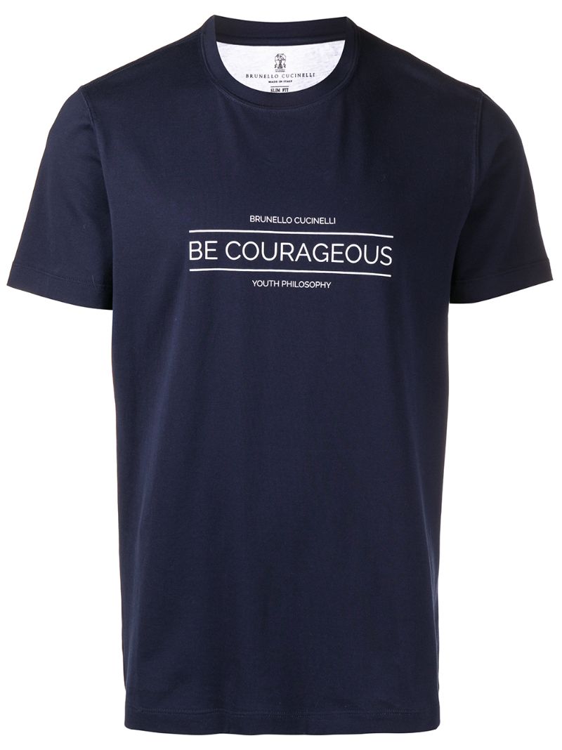 Brunello Cucinelli Be Courageous Slogan T-shirt In Blue