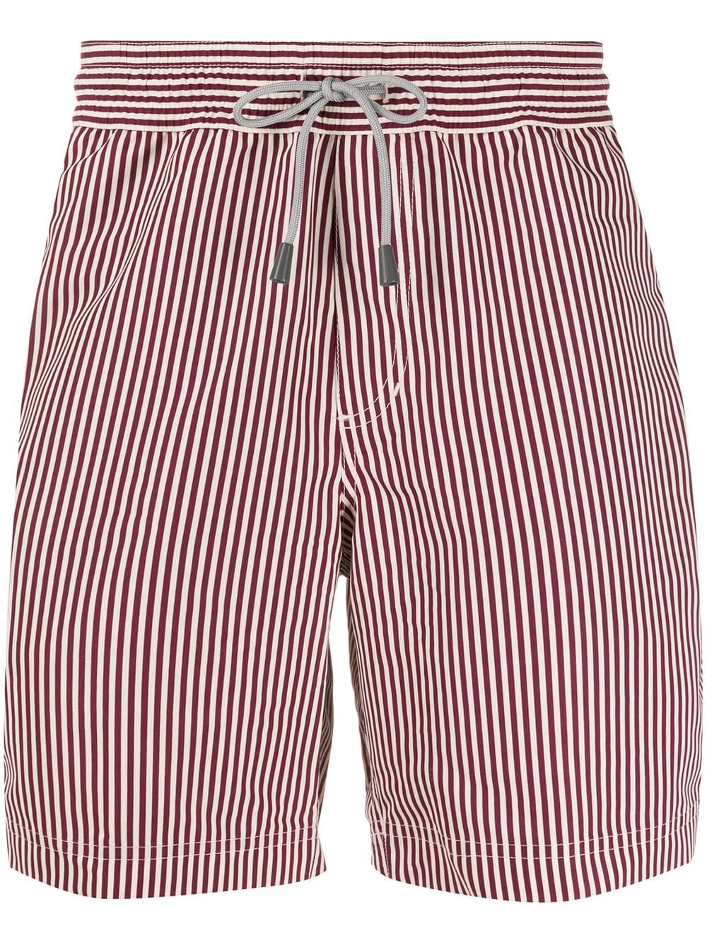 Brunello Cucinelli Striped Drawstring Swim Shorts In Red