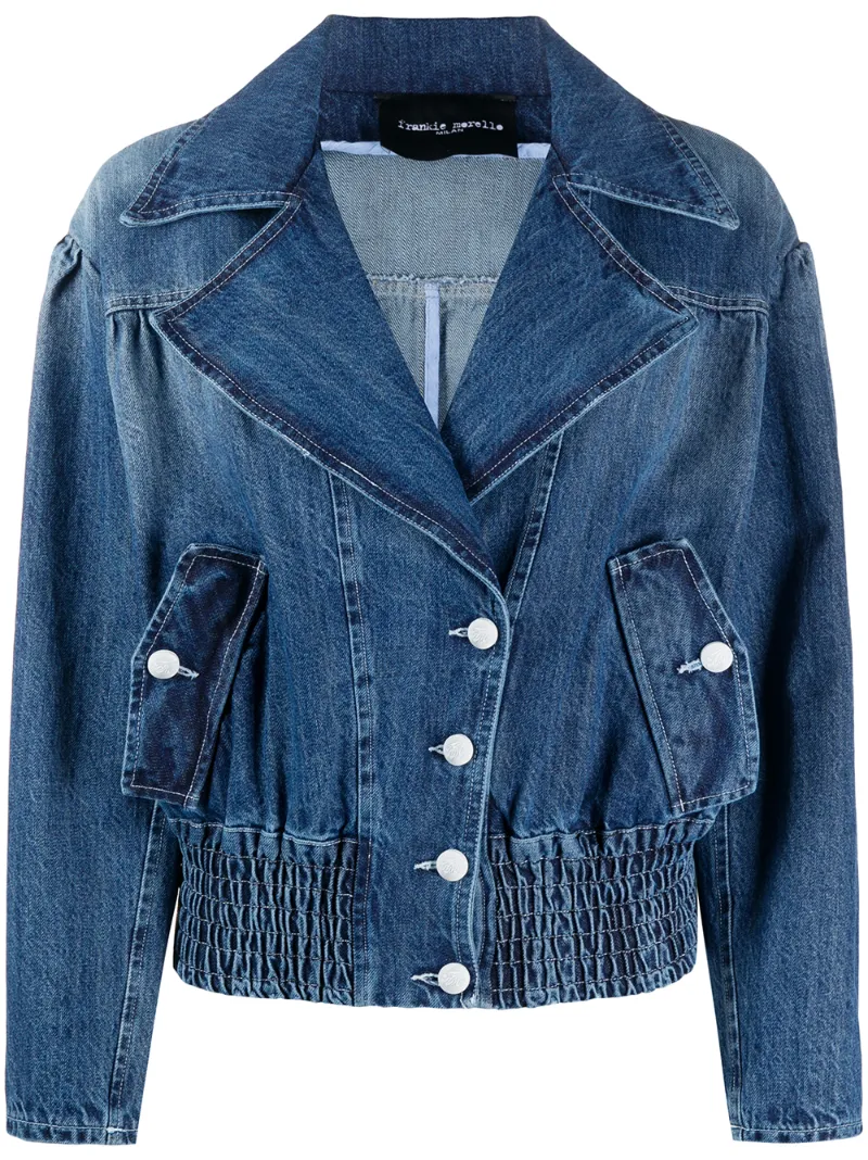 Frankie Morello Wide Lapel Buttoned Denim Jacket In Blue