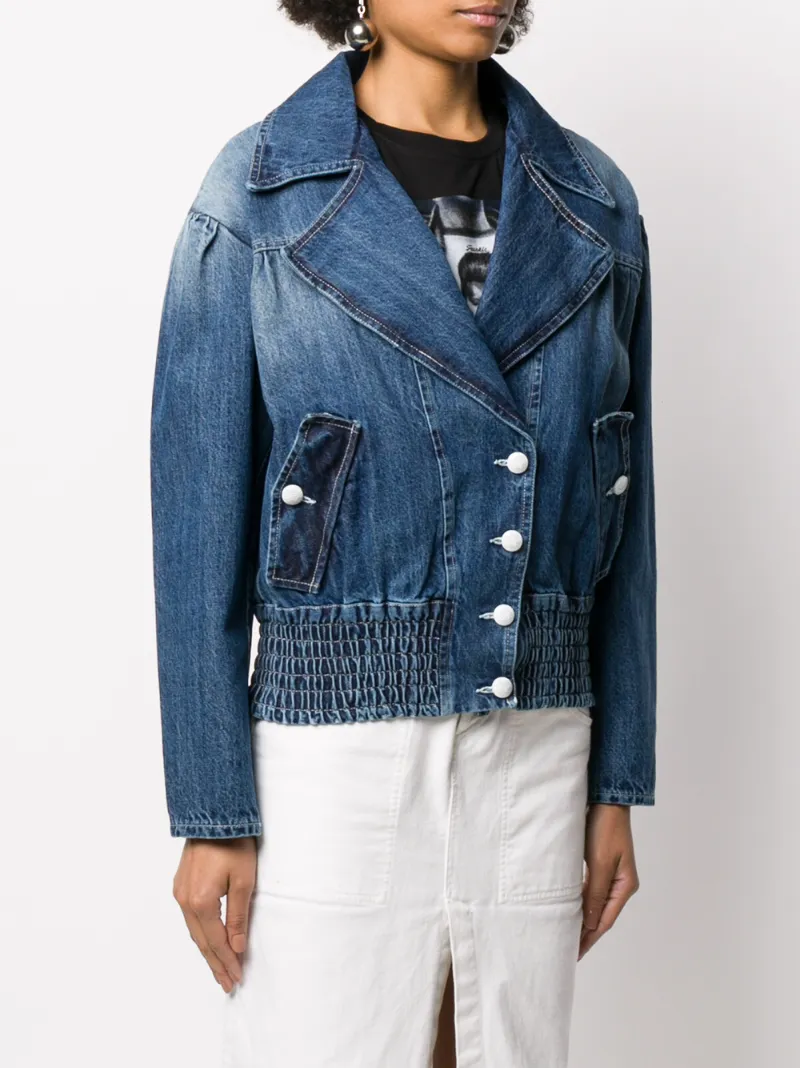 Frankie Morello Wide Lapel Buttoned Denim Jacket In Blue