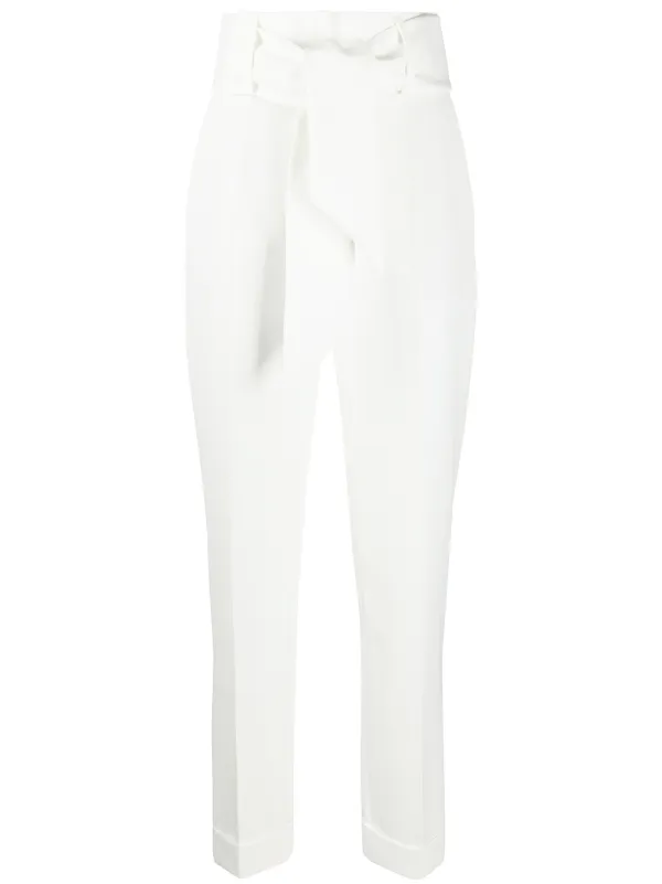 white high waisted belted trousers