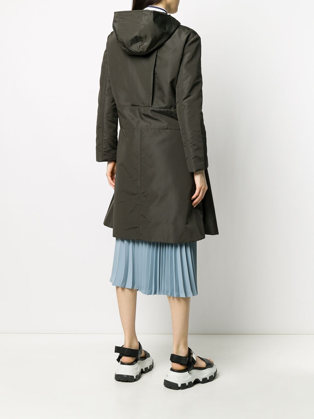 фото Prada pre-owned расклешенное пальто с капюшоном