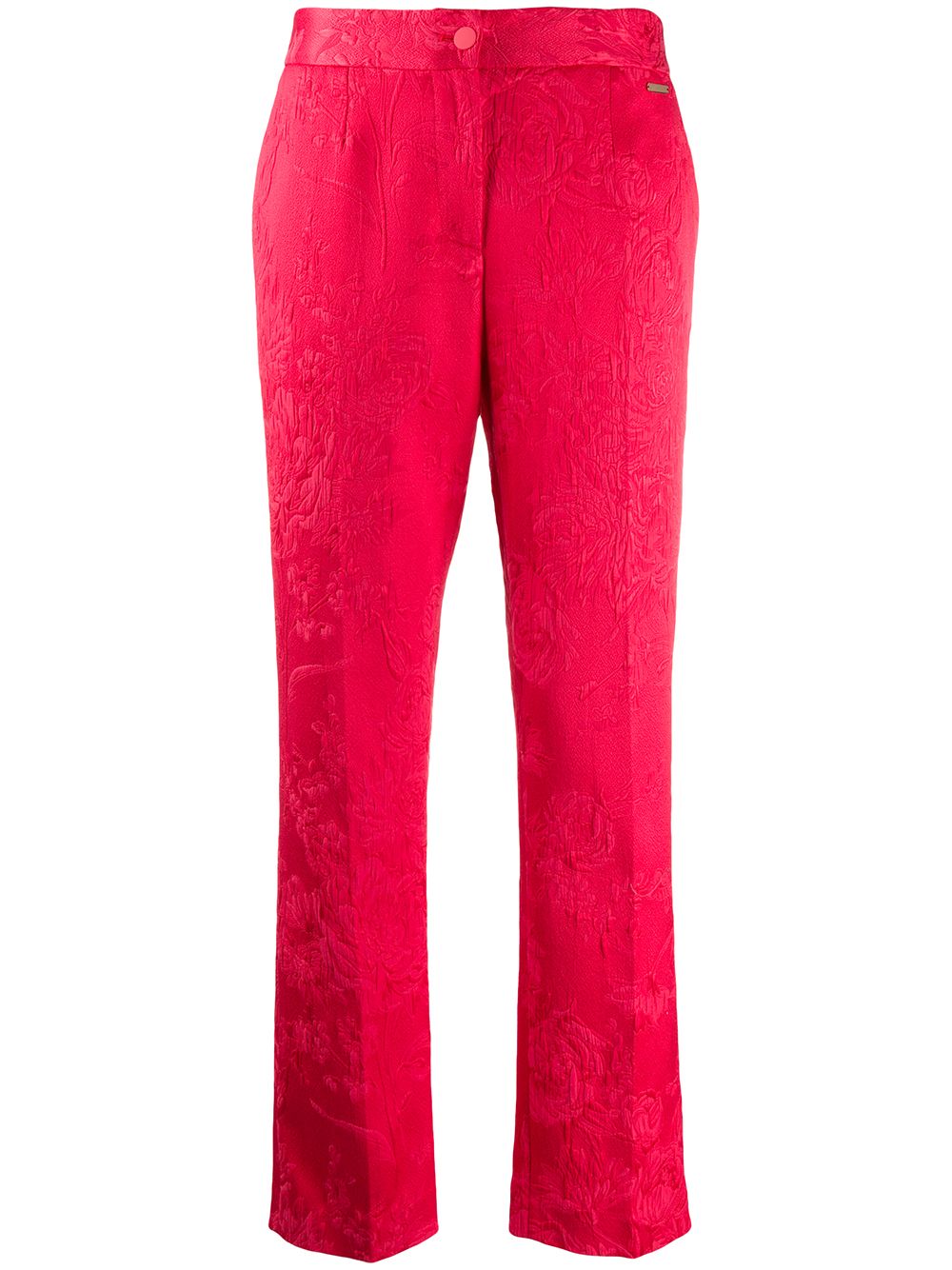 Blumarine Textured Floral Patterned Trousers In Red