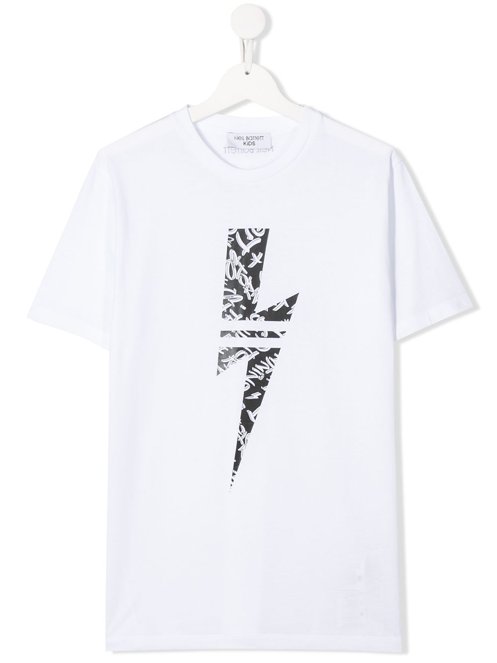 Neil Barrett Kids' Lightening Bolt Print Round Neck T-shirt In 白色