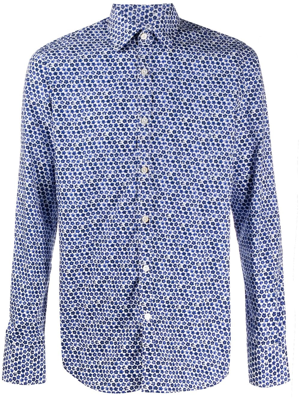 Canali Long-sleeved Floral-print Shirt In Blue