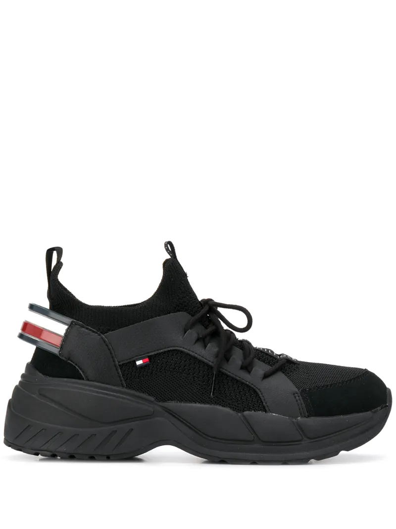 Tommy Hilfiger – logo tape low top sneakers – men – Leather/Polyester/Rubber – 41, 42, 43, 44, 45, 46 – Black