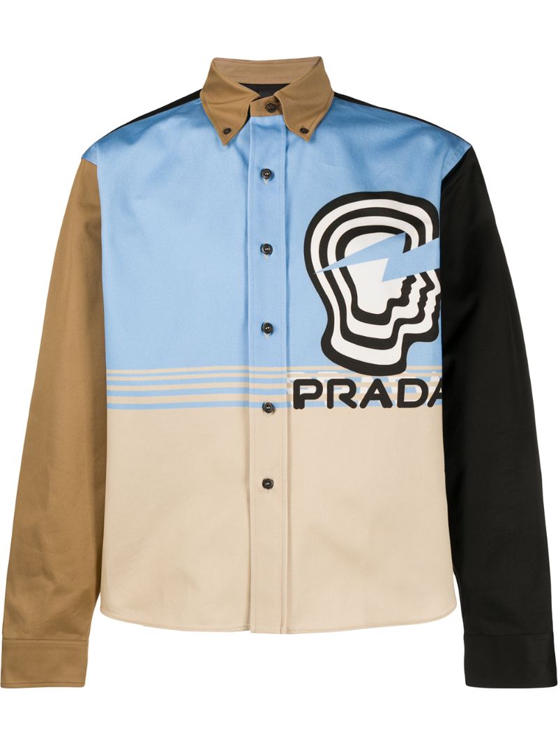 Prada Logo Print Shirt In Brown