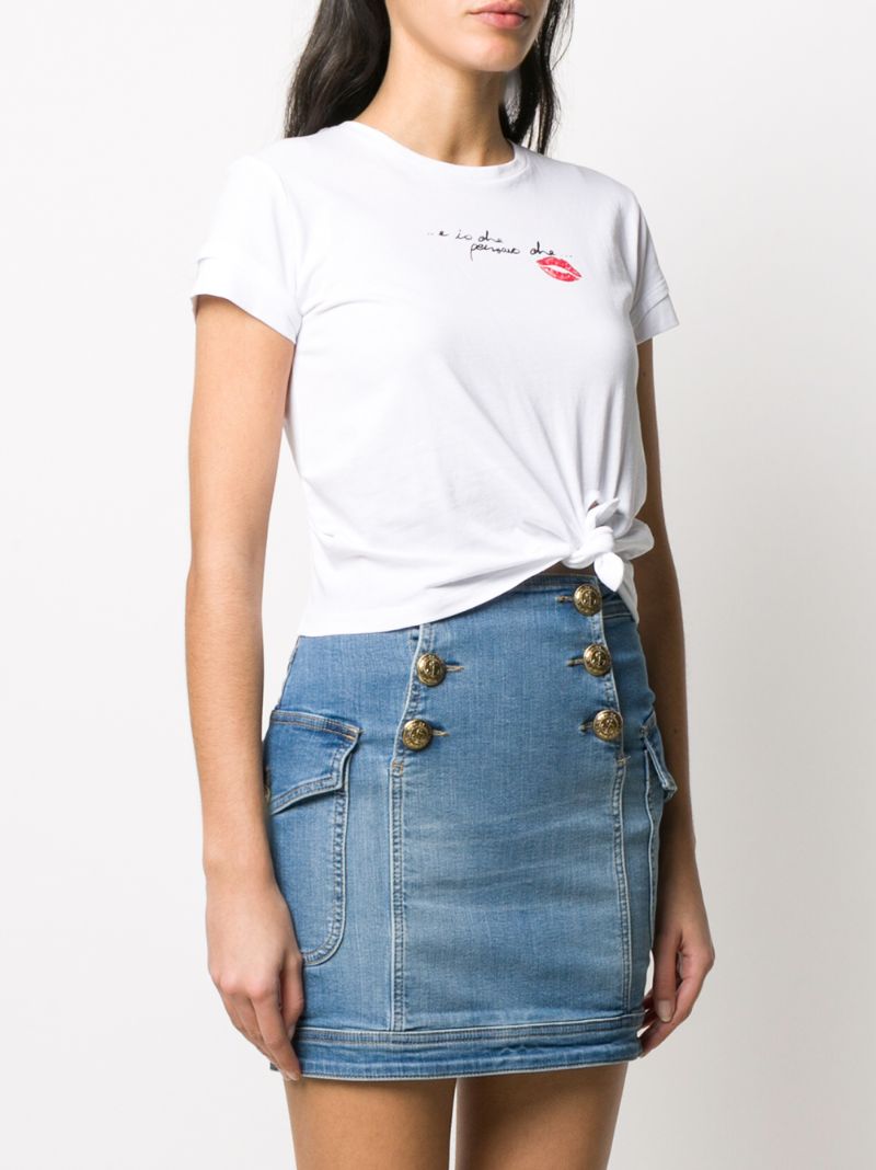 Shop Elisabetta Franchi Quote Print Knot Detail T-shirt In White