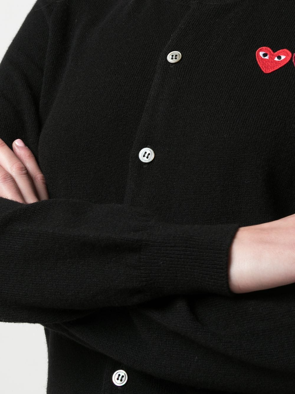 Shop Comme Des Garçons Play Double Heart-patch Knit Cardigan In Black