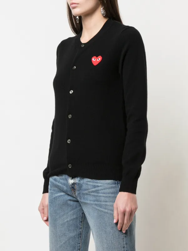 Shop Comme Des Garçons Play heart-patch knit cardigan with Express