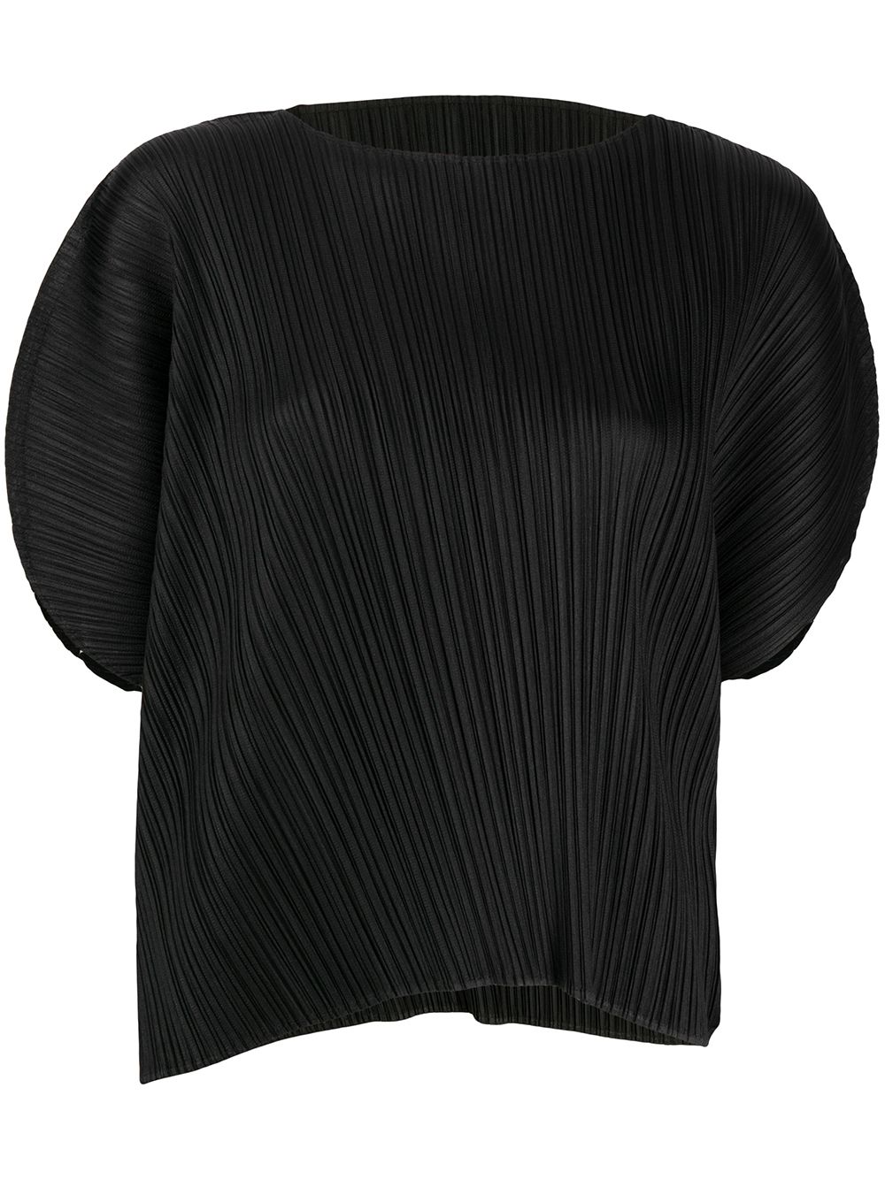 Issey Miyake Pleated Curve Sleeve Top In 黑色