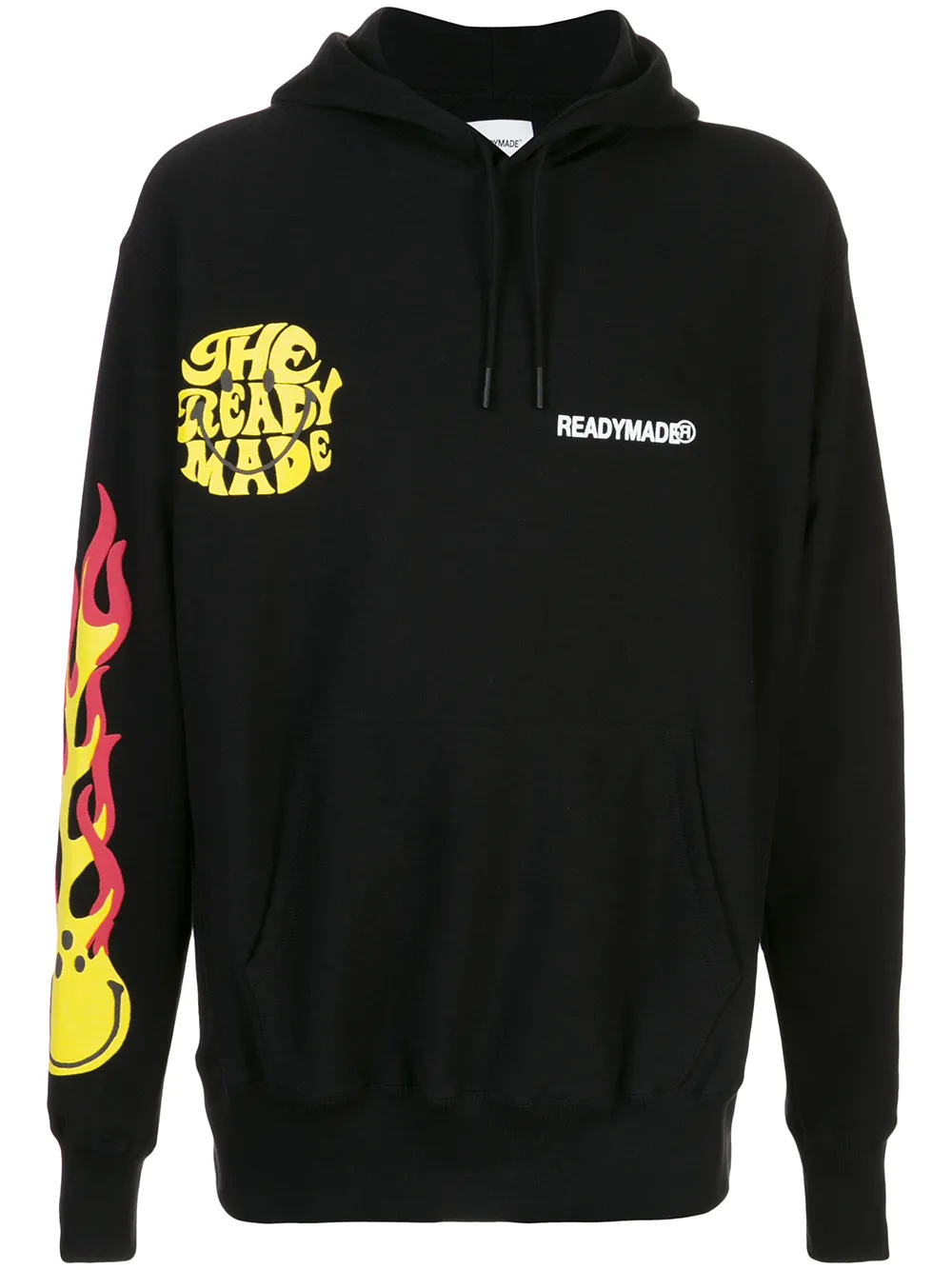 Shop Readymade Long Sleeve Flame Print Hoodie In Black