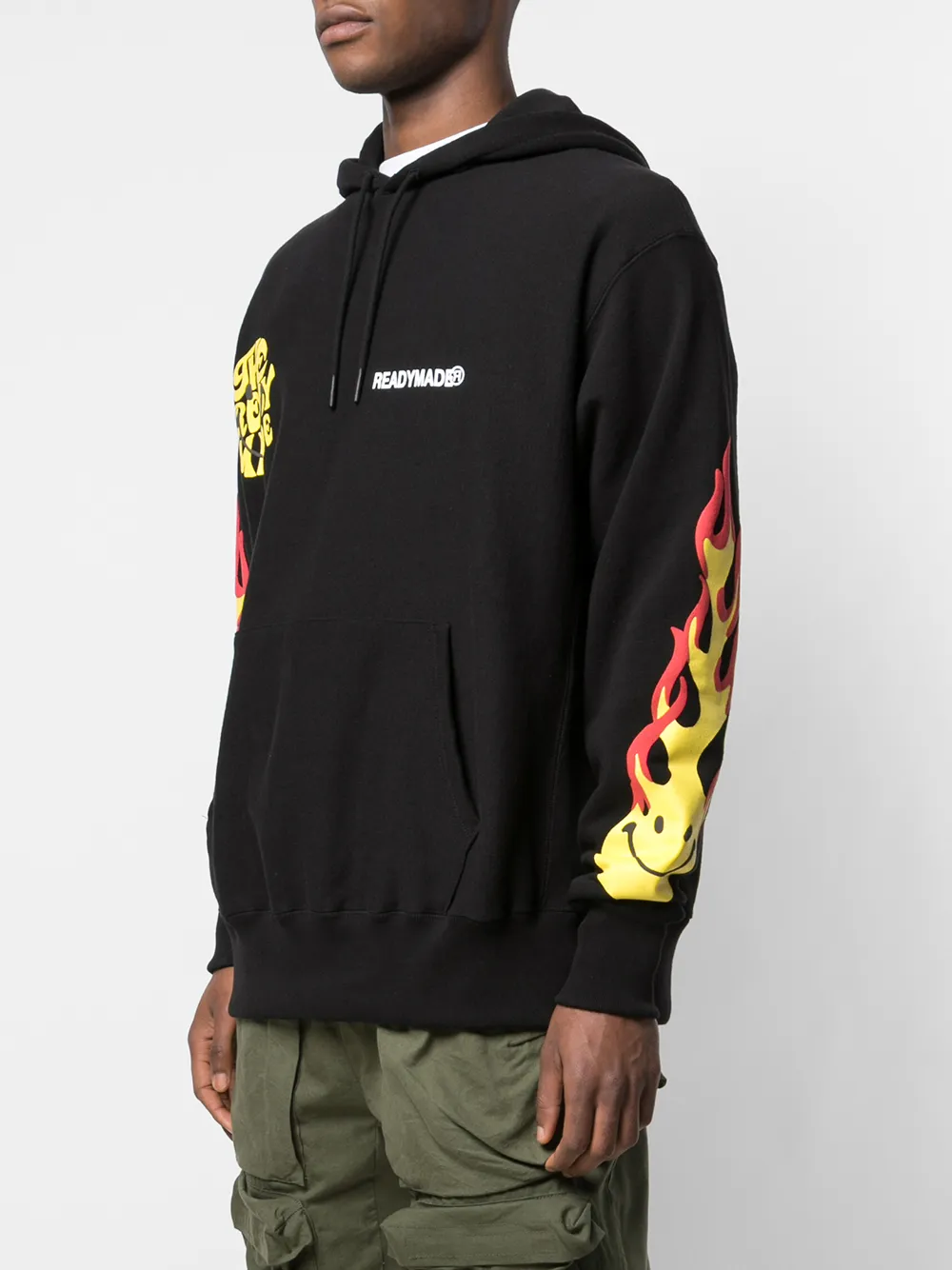 Shop Readymade Long Sleeve Flame Print Hoodie In Black