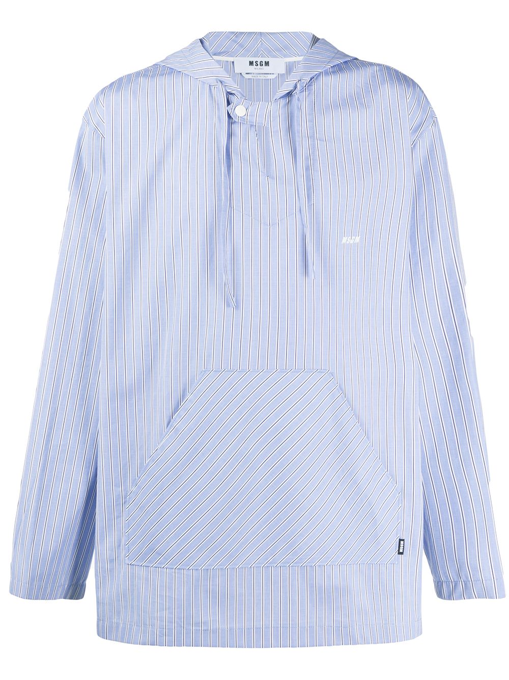 Msgm Hooded Striped Shirt In Blue