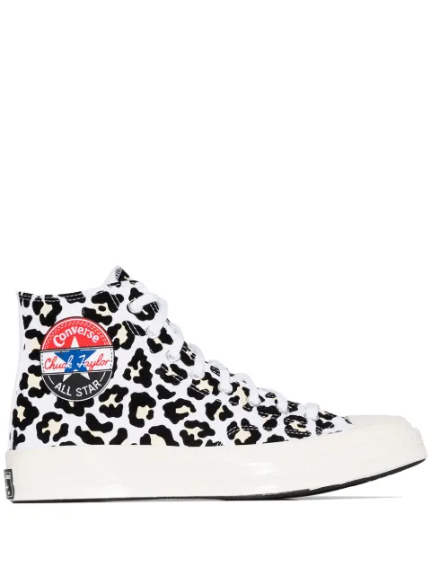 white converse with leopard print