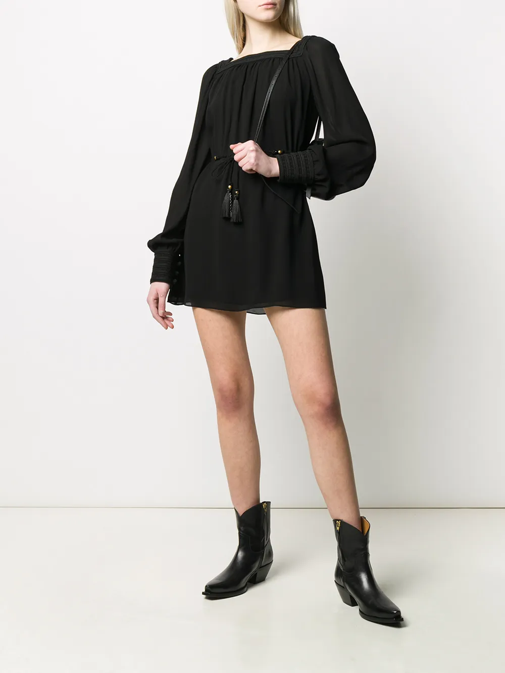 Saint Laurent Mini-jurk met vierkante hals - Zwart