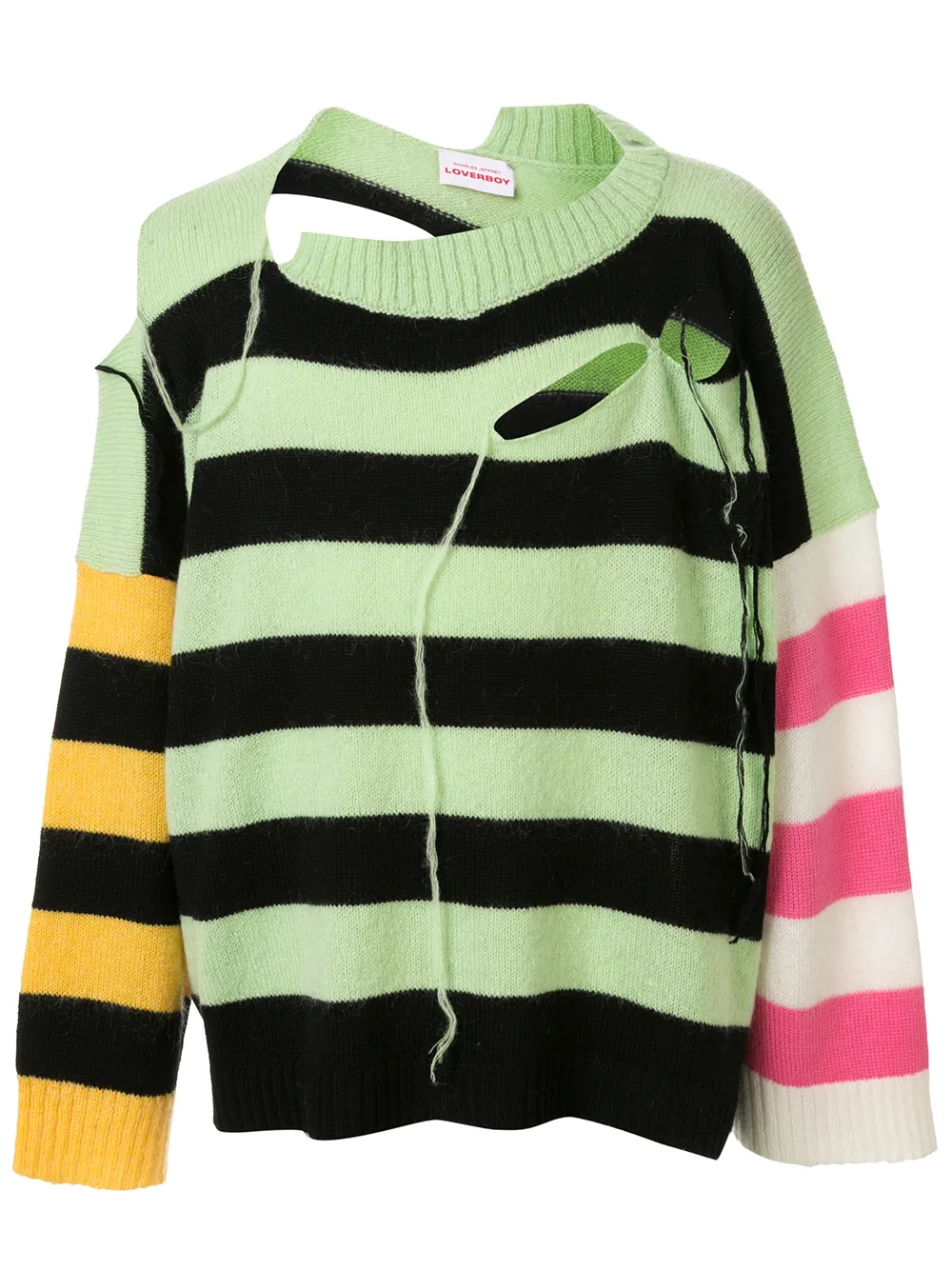 Charles Jeffrey Loverboy Distressed Contrast Stripe Knitted Jumper In Green