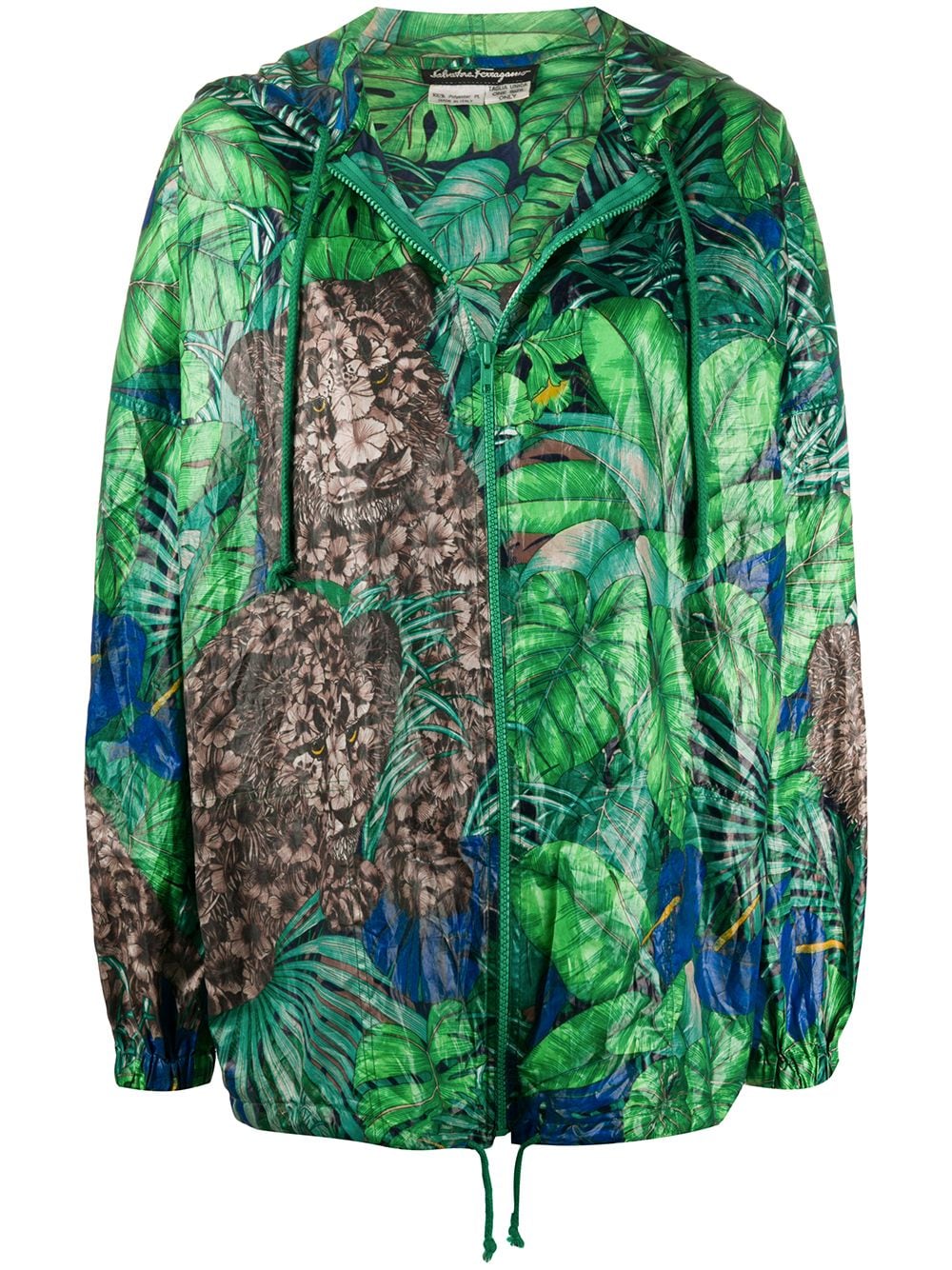 Pre-owned Ferragamo Tropical Print Hooded Jacket In Green