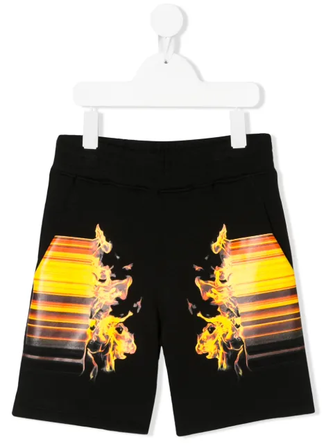 Neil Barrett Kids fire print track shorts 