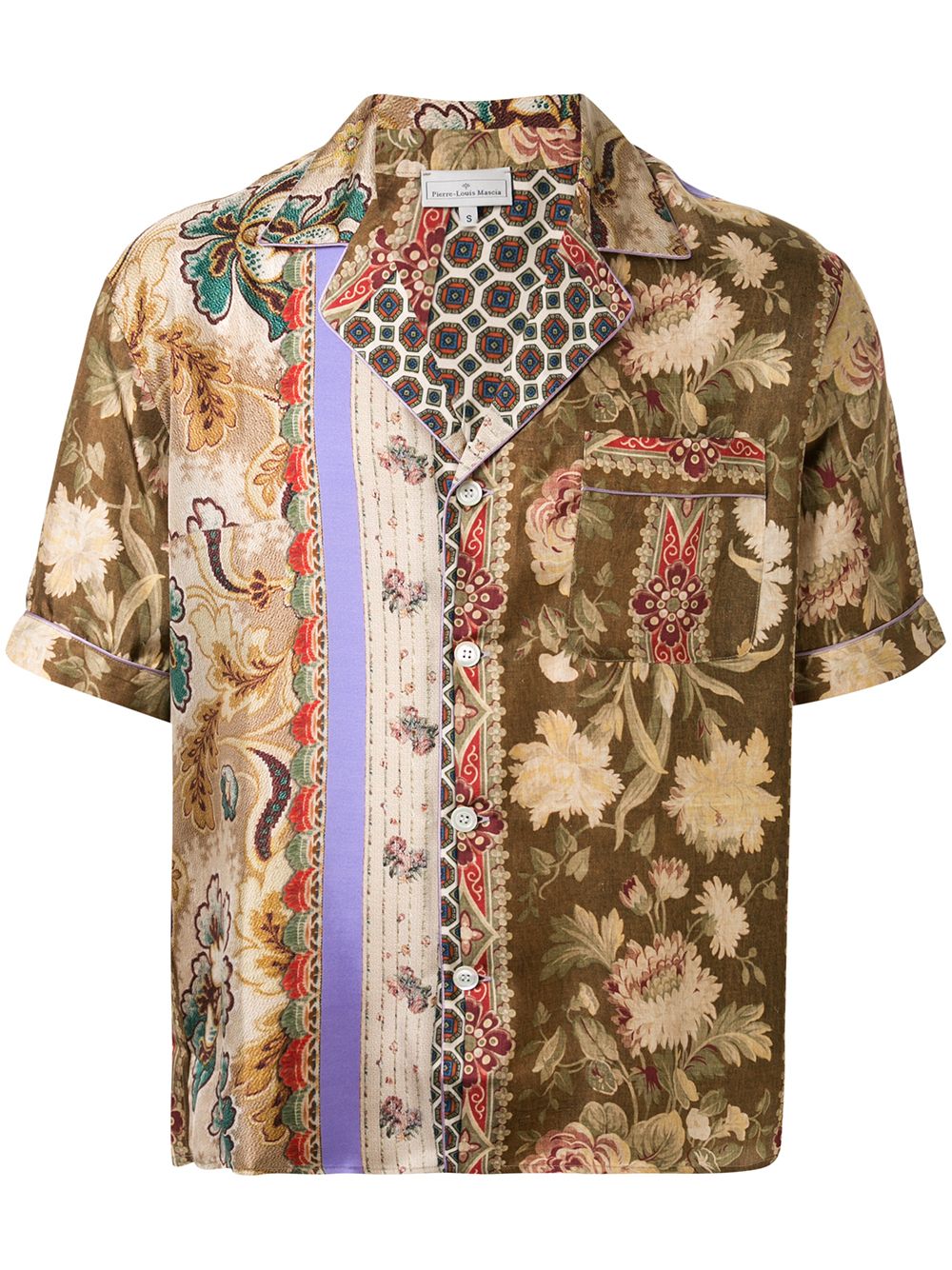 Pierre-louis Mascia Mixed-print Silk Shirt In Brown