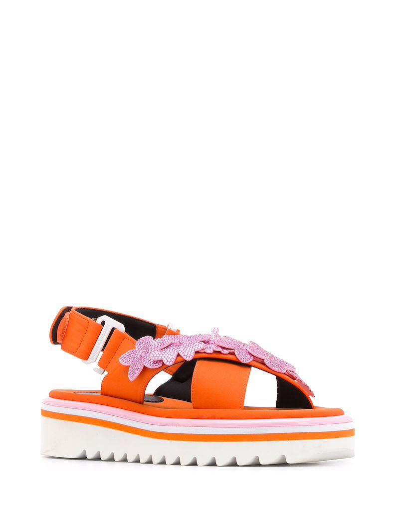 SUECOMMA BONNIE CRYSTAL-FLOWER PLATFORM SANDALS